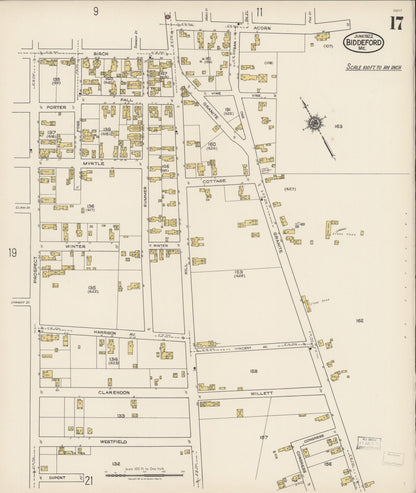 Sanborn Fire Insurance Map from Biddeford, York County, Maine (1922), Sheet #0017 - Complete Map Set gallery image, historic Sanborn map, vintage wall art, Maine Maine