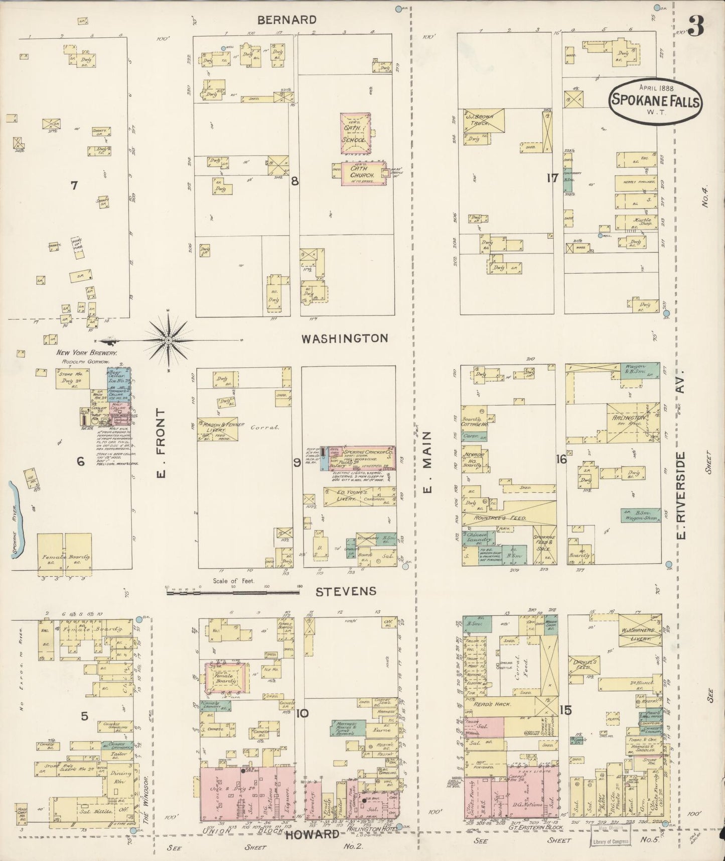 Sanborn Fire Insurance Map from Spokane, Spokane County, Washington (1888), Sheet #0003 - Complete Map Set gallery image, historic Sanborn map, vintage wall art, Washington Washington