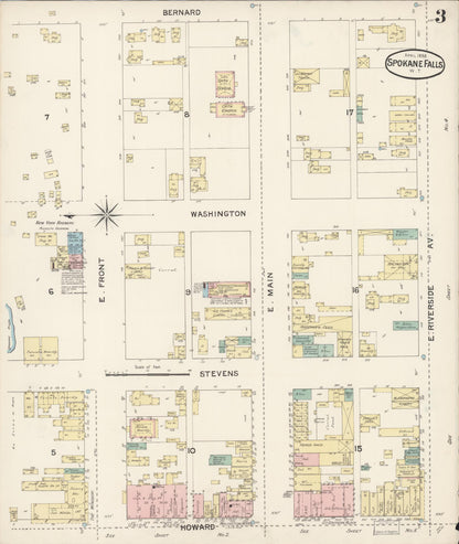 Sanborn Fire Insurance Map from Spokane, Spokane County, Washington (1888), Sheet #0003 - Complete Map Set gallery image, historic Sanborn map, vintage wall art, Washington Washington