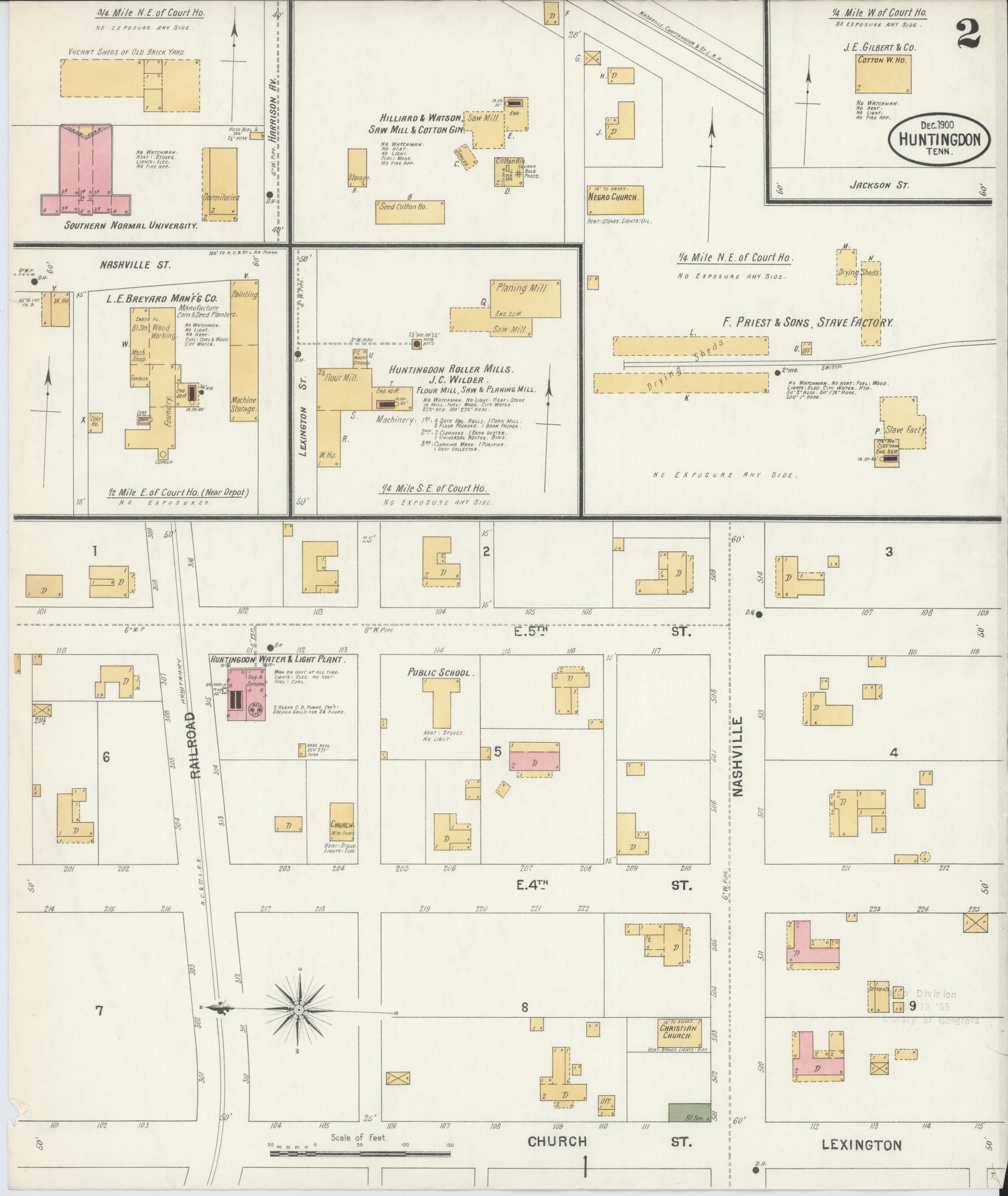 Sanborn Fire Insurance Map from Huntingdon, Carroll County, Tennessee (1900), Sheet #0002 - Complete Map Set gallery image, historic Sanborn map, vintage wall art, Tennessee Tennessee