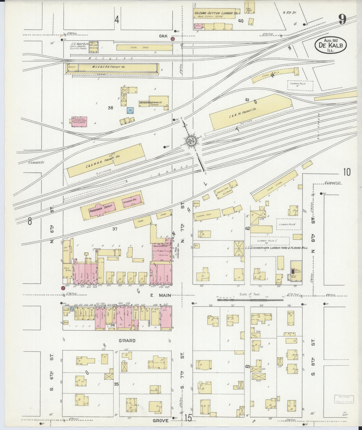 Sanborn Fire Insurance Map from De Kalb, De Kalb County, Illinois (1912), Sheet #0009 - Complete Map Set gallery image, historic Sanborn map, vintage wall art, Illinois Illinois