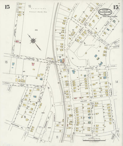 Sanborn Fire Insurance Map from Glenside, Montgomery County, Pennsylvania (1925), Sheet #0015 - Complete Map Set gallery image, historic Sanborn map, vintage wall art, Pennsylvania Pennsylvania