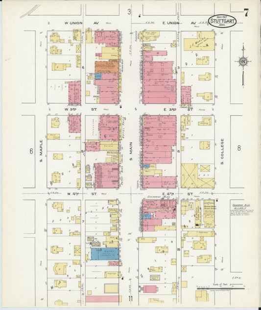 Sanborn Fire Insurance Map from Stuttgart, Arkansas County, Arkansas (1917), Sheet #0007 - Historic Sanborn Fire Insurance Map Print, vintage old map wall art, antique decor, genealogy gift, Stuttgart Arkansas map