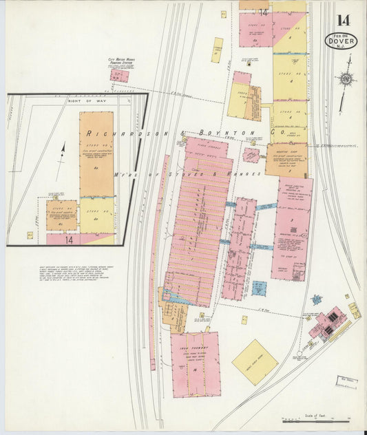Sanborn Fire Insurance Map from Dover, Morris County, New Jersey (1916), Sheet #0014 - Historic Sanborn Fire Insurance Map Print, vintage old map wall art, antique decor, genealogy gift, New Jersey New Jersey map