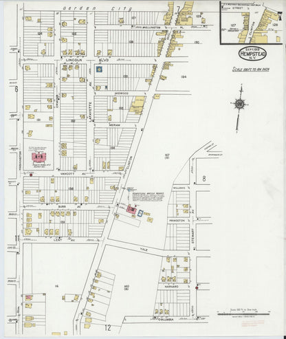 Sanborn Fire Insurance Map from Hempstead, Nassau County, New York (1919), Sheet #0007 - Complete Map Set gallery image, historic Sanborn map, vintage wall art, New York New York