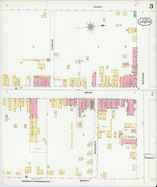 Sanborn Fire Insurance Map from Camden, Kershaw County, South Carolina (1900), Sheet #0003 - Historic Sanborn Fire Insurance Map Print, vintage old map wall art, antique decor, genealogy gift, South Carolina South Carolina map