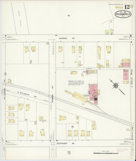 Sanborn Fire Insurance Map from Haddonfield, Camden County, New Jersey (1914), Sheet #0012 - Historic Sanborn Fire Insurance Map Print, vintage old map wall art, antique decor, genealogy gift, New Jersey New Jersey map