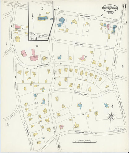 Sanborn Fire Insurance Map from Wayne, Delaware County, Pennsylvania (1909), Sheet #0008 - Complete Map Set gallery image, historic Sanborn map, vintage wall art, Pennsylvania Pennsylvania