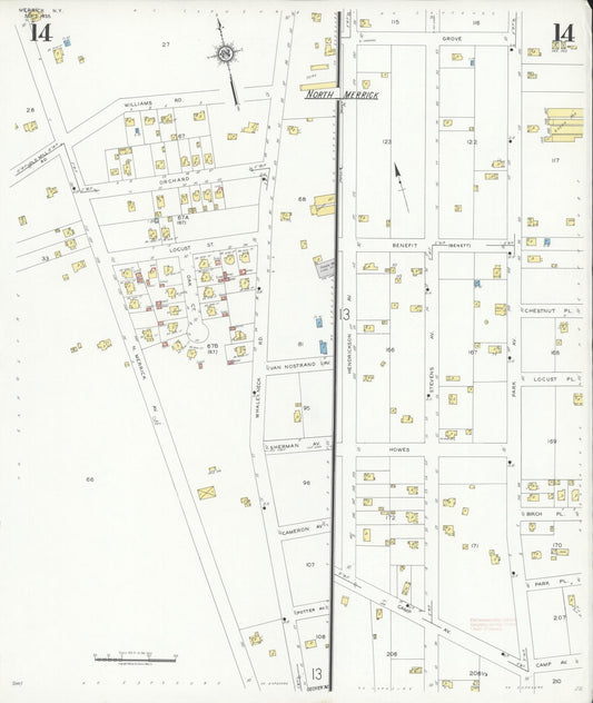 Sanborn Fire Insurance Map from Merrick, Nassau County, New York (1935), Sheet #0014 - Historic Sanborn Fire Insurance Map Print, vintage old map wall art, antique decor, genealogy gift, New York New York map