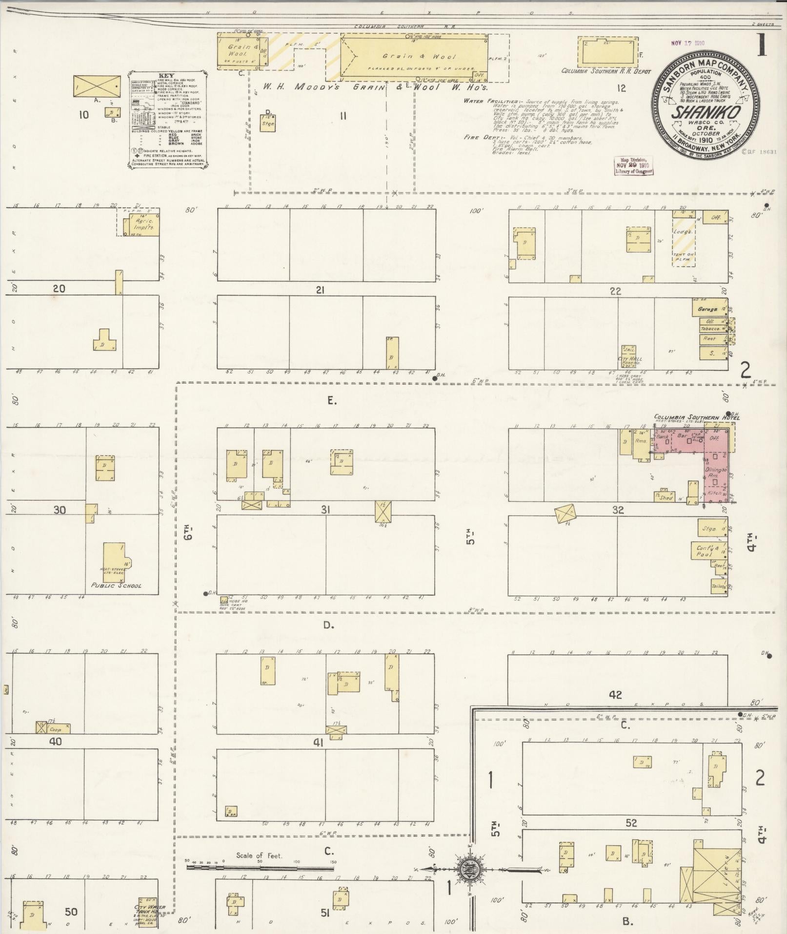 Sanborn Fire Insurance Map from Shaniko, Wasco County, Oregon (1910), Sheet #0001 - Historic Sanborn Fire Insurance Map Print, vintage old map wall art, antique decor, genealogy gift, Oregon Oregon map