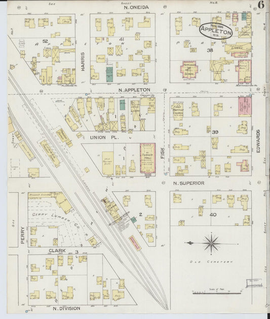 Sanborn Fire Insurance Map from Appleton, Outagamie County, Wisconsin (1886), Sheet #0006 - Historic Sanborn Fire Insurance Map Print, vintage old map wall art, antique decor, genealogy gift, Wisconsin Wisconsin map