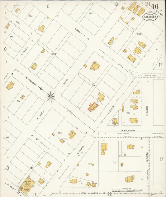 Sanborn Fire Insurance Map from Aberdeen, Grays Harbor County, Washington (1906), Sheet #0016 - Historic Sanborn Fire Insurance Map Print, vintage old map wall art, antique decor, genealogy gift, Washington Washington map