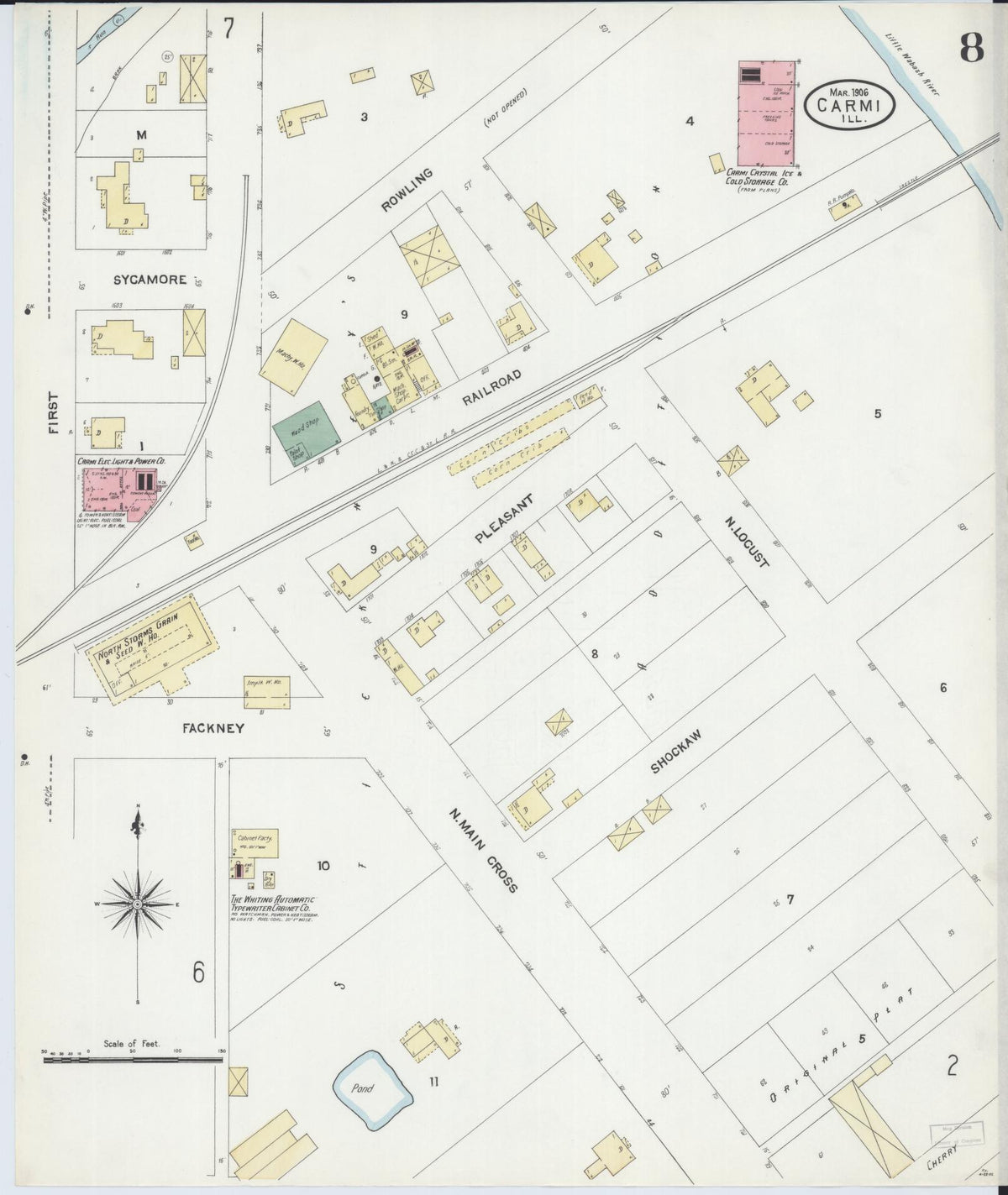 Sanborn Fire Insurance Map from Carmi, White County, Illinois (1906), Sheet #0008 - Historic Sanborn Fire Insurance Map Print, vintage old map wall art, antique decor, genealogy gift, Illinois Illinois map