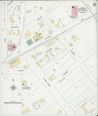 Sanborn Fire Insurance Map from Carmi, White County, Illinois (1906), Sheet #0008 - Historic Sanborn Fire Insurance Map Print, vintage old map wall art, antique decor, genealogy gift, Illinois Illinois map