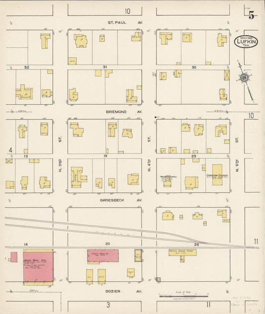 Sanborn Fire Insurance Map from Lufkin, Angelina County, Texas (1922), Sheet #0005 - Historic Sanborn Fire Insurance Map Print, vintage old map wall art, antique decor, genealogy gift, Texas Texas map
