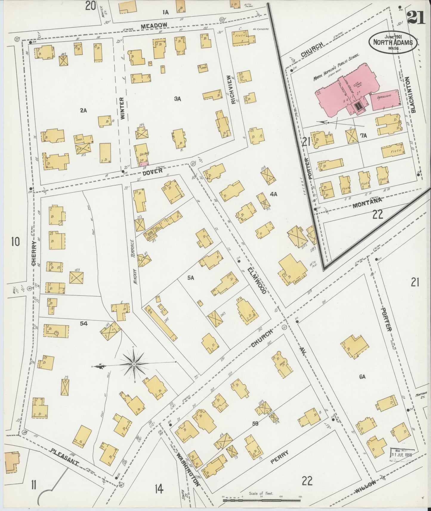 Sanborn Fire Insurance Map from North Adams, Berkshire County, Massachusetts (1901), Sheet #0021 - Historic Sanborn Fire Insurance Map Print, vintage old map wall art, antique decor, genealogy gift, Massachusetts Massachusetts map