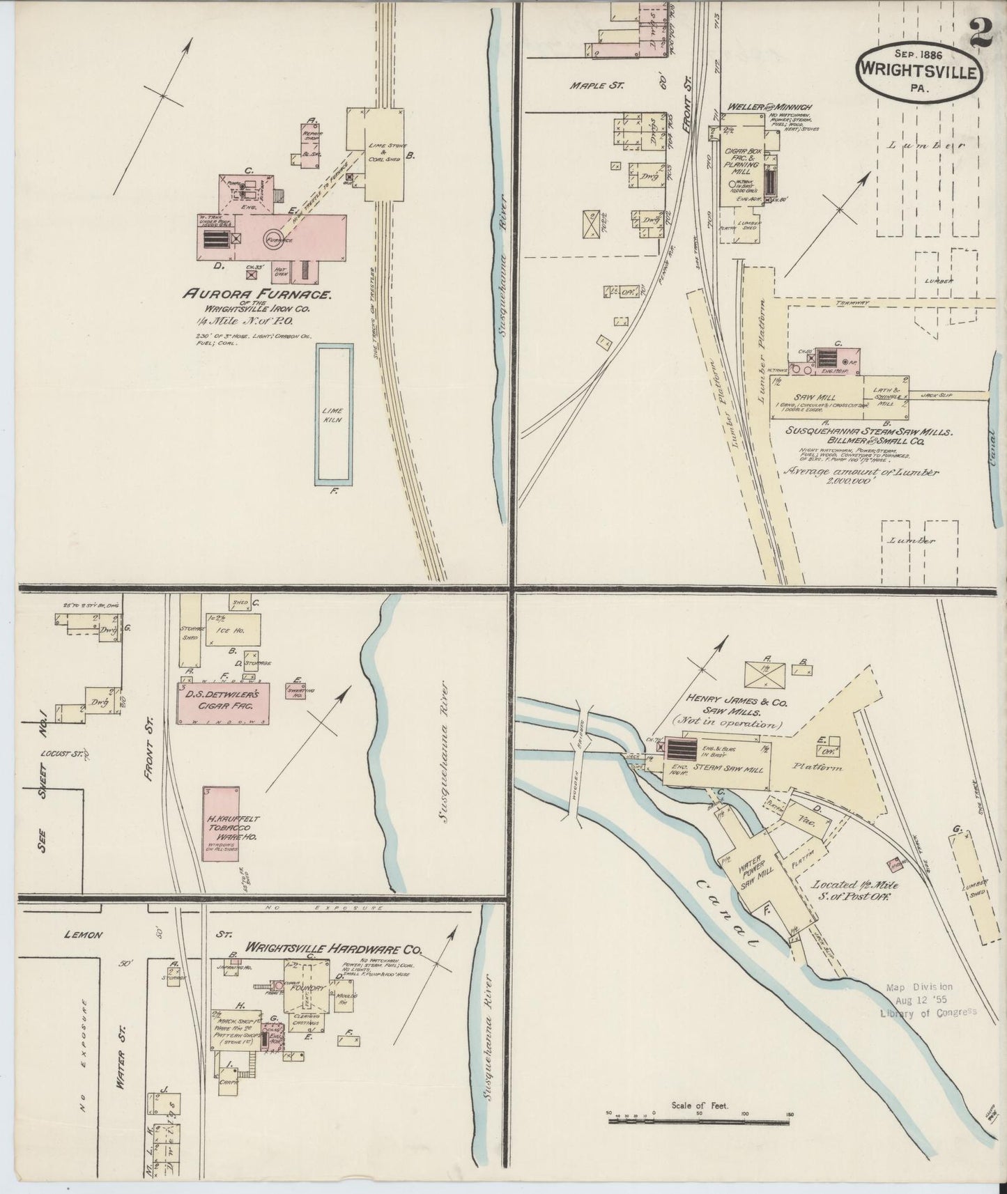 Sanborn Fire Insurance Map from Wrightsville, York County, Pennsylvania (1886), Sheet #0002 - Complete Map Set gallery image, historic Sanborn map, vintage wall art, Pennsylvania Pennsylvania
