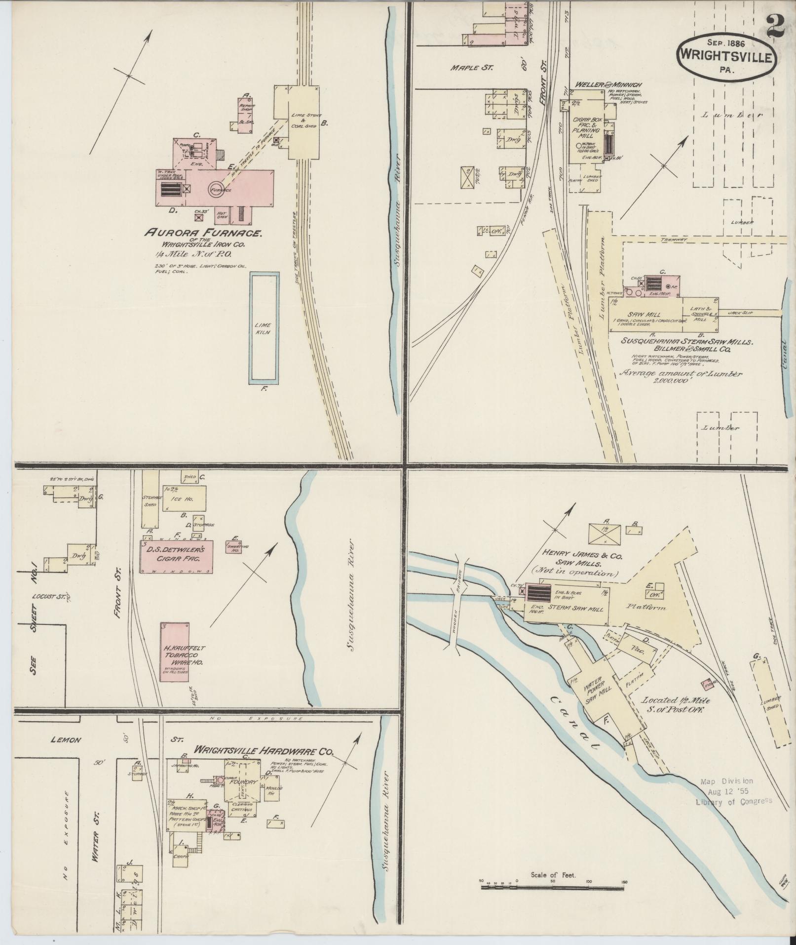 Sanborn Fire Insurance Map from Wrightsville, York County, Pennsylvania (1886), Sheet #0002 - Complete Map Set gallery image, historic Sanborn map, vintage wall art, Pennsylvania Pennsylvania