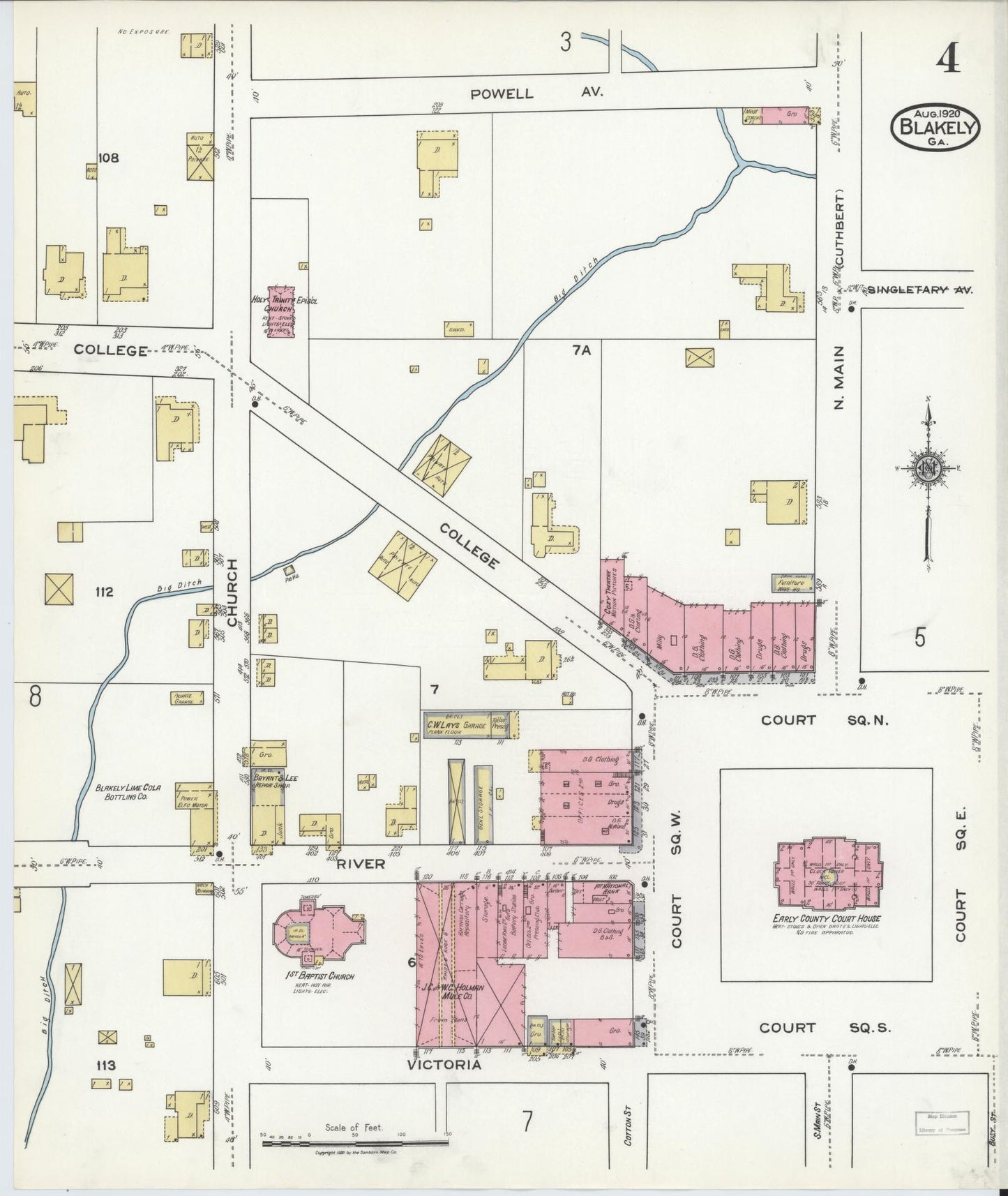 Sanborn Fire Insurance Map from Blakely, Early County, Georgia (1920), Sheet #0004 - Complete Map Set gallery image, historic Sanborn map, vintage wall art, Georgia Georgia