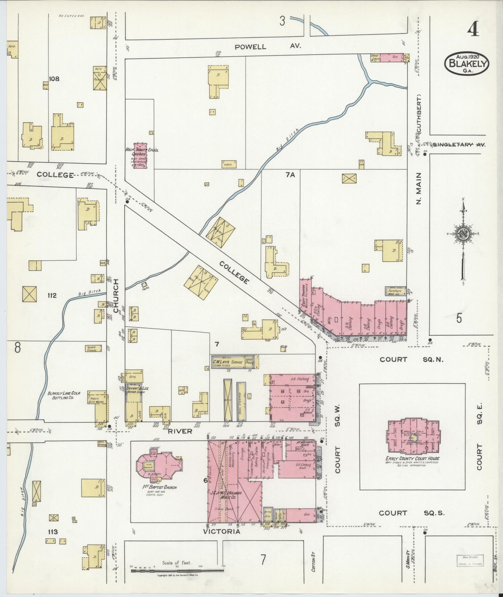Sanborn Fire Insurance Map from Blakely, Early County, Georgia (1920), Sheet #0004 - Complete Map Set gallery image, historic Sanborn map, vintage wall art, Georgia Georgia