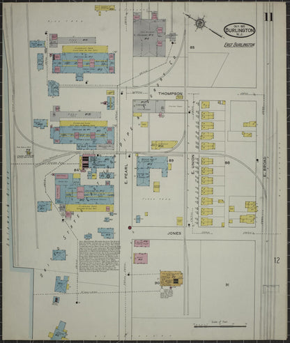 Sanborn Fire Insurance Map from Burlington, Burlington County, New Jersey (1915), Sheet #0011 - Historic Sanborn Fire Insurance Map Print, vintage old map wall art, antique decor, genealogy gift, New Jersey New Jersey map