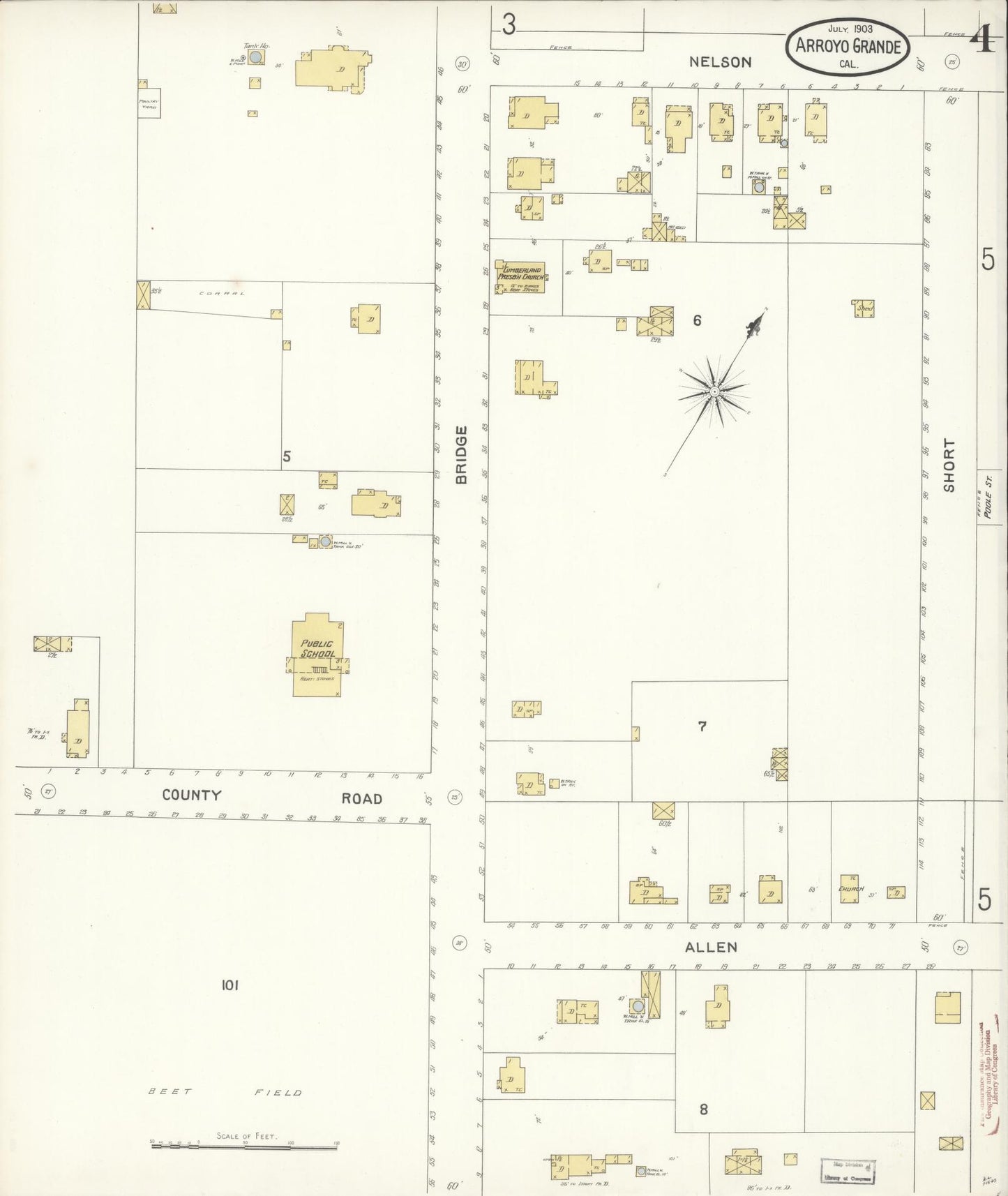 Sanborn Fire Insurance Map from Arroyo Grande, San Luis Obispo County, California (1903), Sheet #0004 - Historic Sanborn Fire Insurance Map Print, vintage old map wall art, antique decor, genealogy gift, California California map