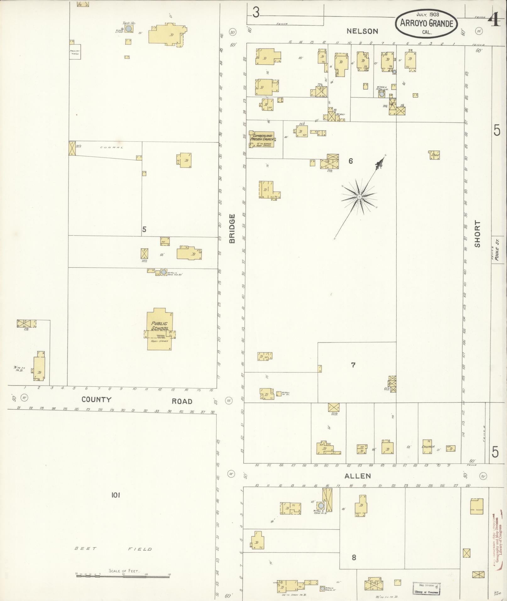 Sanborn Fire Insurance Map from Arroyo Grande, San Luis Obispo County, California (1903), Sheet #0004 - Historic Sanborn Fire Insurance Map Print, vintage old map wall art, antique decor, genealogy gift, California California map