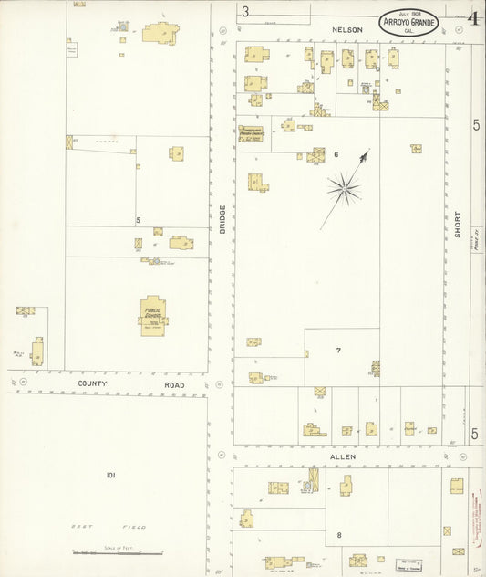 Sanborn Fire Insurance Map from Arroyo Grande, San Luis Obispo County, California (1903), Sheet #0004 - Historic Sanborn Fire Insurance Map Print, vintage old map wall art, antique decor, genealogy gift, California California map