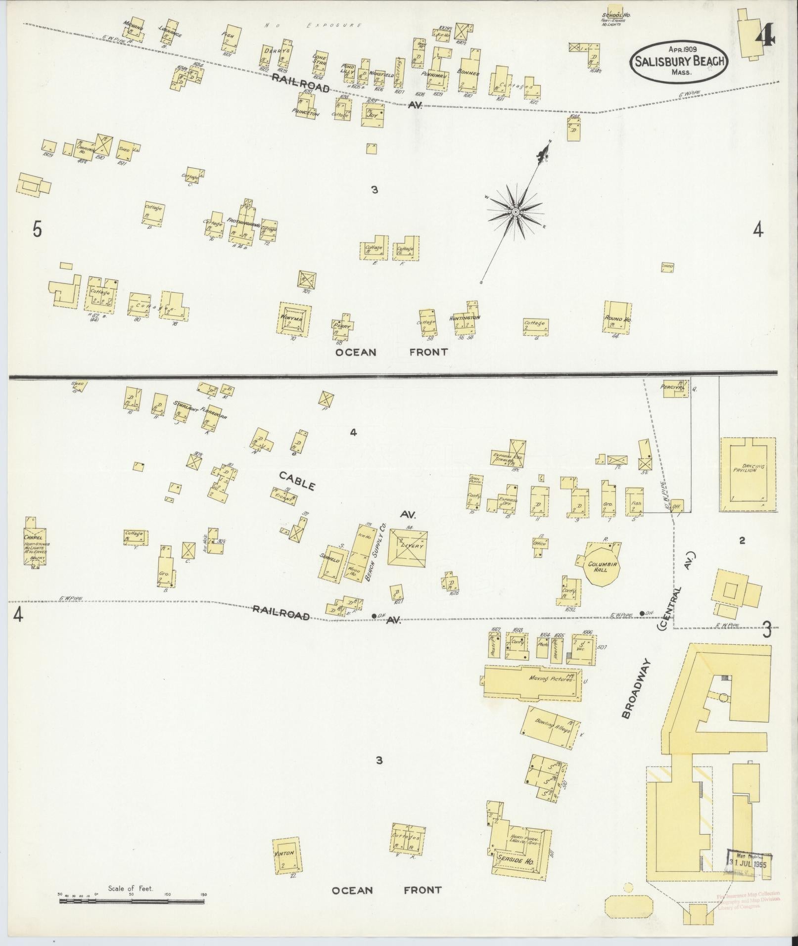 Sanborn Fire Insurance Map from Salisbury, Essex County, Massachusetts (1909), Sheet #0004 - Historic Sanborn Fire Insurance Map Print, vintage old map wall art, antique decor, genealogy gift, Massachusetts Massachusetts map
