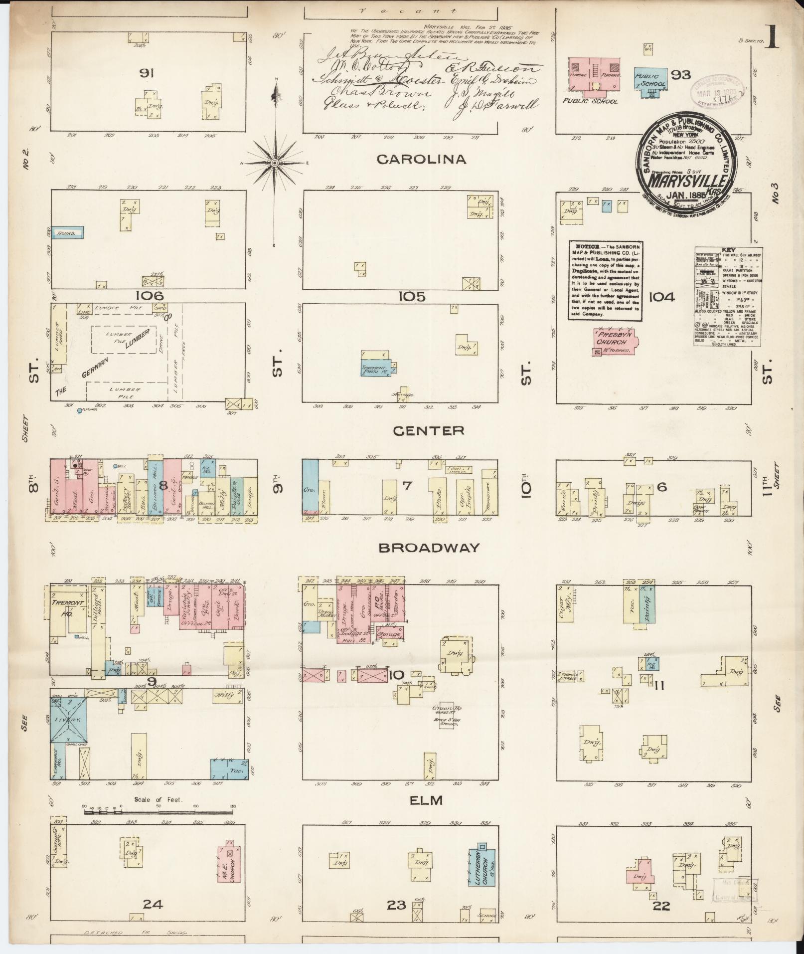 Sanborn Fire Insurance Map from Marysville, Marshall County, Kansas. (1885) – Historic Sanborn Fire Insurance Map Print
