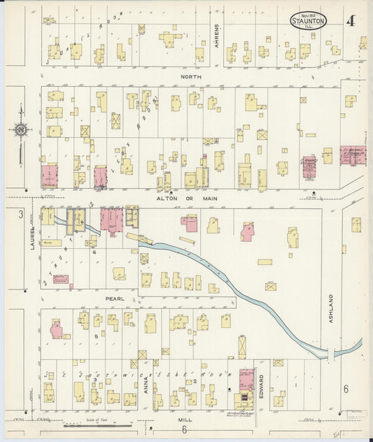 Sanborn Fire Insurance Map from Staunton, Macoupin County, Illinois (1913), Sheet #0004 - Historic Sanborn Fire Insurance Map Print, vintage old map wall art, antique decor, genealogy gift, Illinois Illinois map