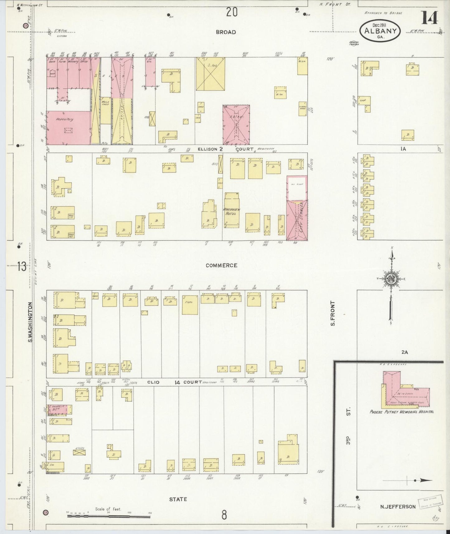 Sanborn Fire Insurance Map from Albany, Dougherty County, Georgia (1911), Sheet #0014 - Complete Map Set gallery image, historic Sanborn map, vintage wall art, Georgia Georgia