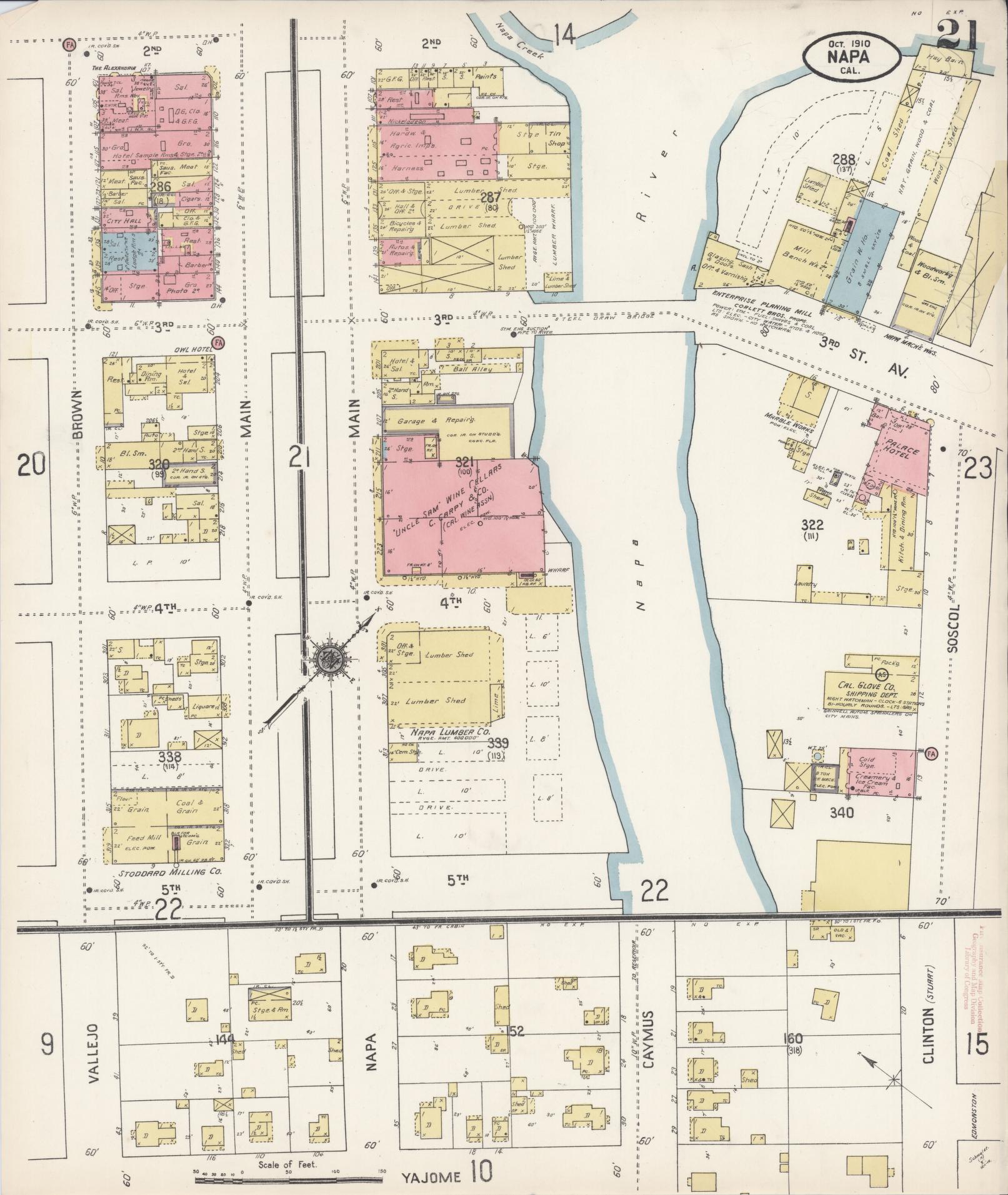 Sanborn Fire Insurance Map from Napa, Napa County, California (1910), Sheet #0021 - Complete Map Set gallery image, historic Sanborn map, vintage wall art, California California