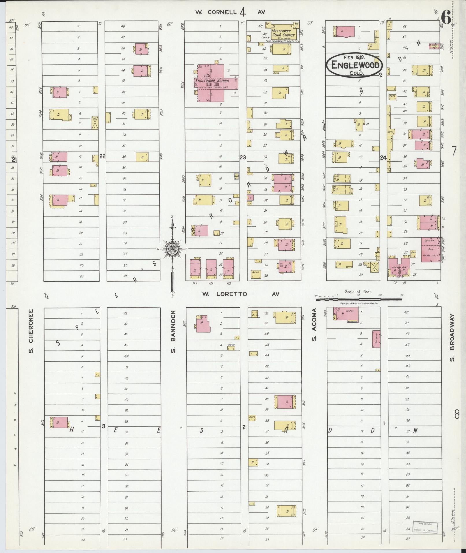 Sanborn Fire Insurance Map from Englewood, Arapahoe County, Colorado (1919), Sheet #0006 - Historic Sanborn Fire Insurance Map Print, vintage old map wall art, antique decor, genealogy gift, Colorado Colorado map