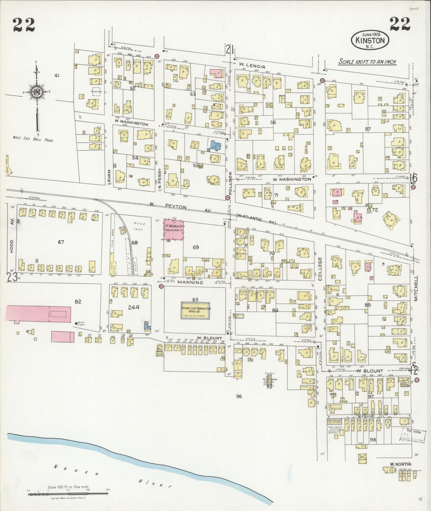 Sanborn Fire Insurance Map from Kinston, Lenoir County, North Carolina (1925), Sheet #0022 - Complete Map Set gallery image, historic Sanborn map, vintage wall art, North Carolina North Carolina