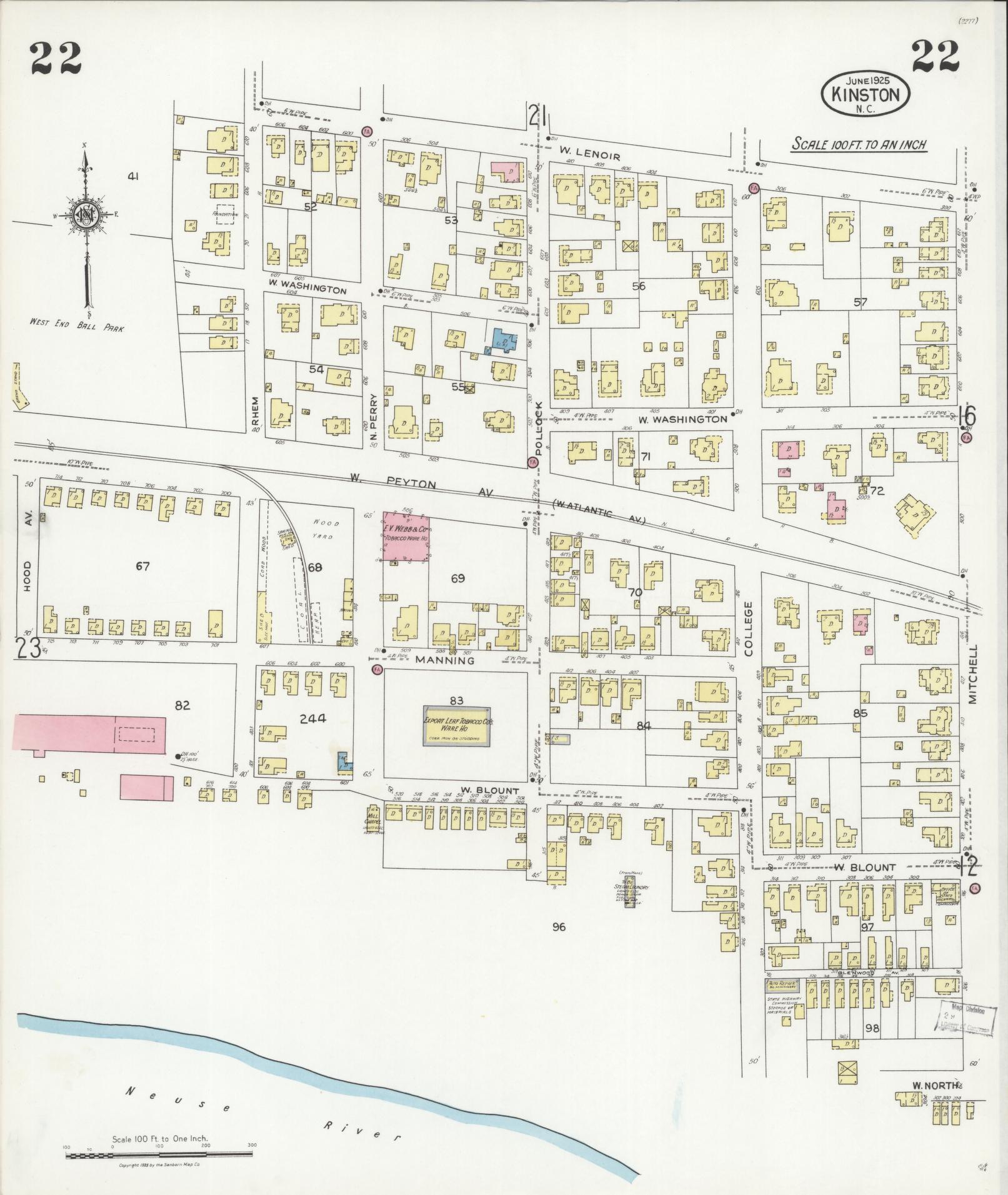 Sanborn Fire Insurance Map from Kinston, Lenoir County, North Carolina (1925), Sheet #0022 - Complete Map Set gallery image, historic Sanborn map, vintage wall art, North Carolina North Carolina