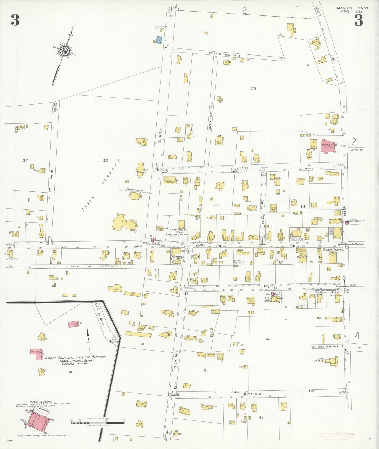 Sanborn Fire Insurance Map from Marion, Plymouth County, Massachusetts (1933), Sheet #0003 - Historic Sanborn Fire Insurance Map Print, vintage old map wall art, antique decor, genealogy gift, Massachusetts Massachusetts map