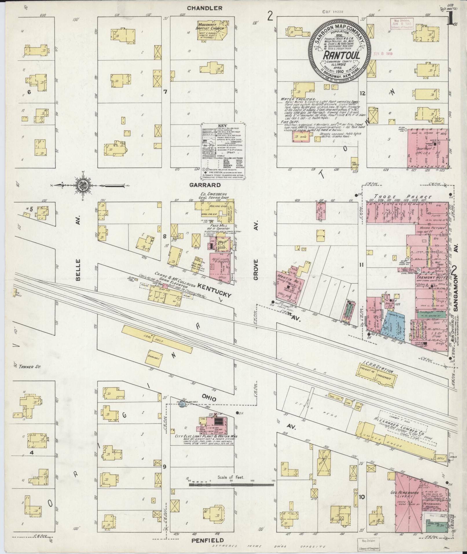 Sanborn Fire Insurance Map from Rantoul, Champaign County, Illinois (1910), Sheet #0001 - Complete Map Set gallery image, historic Sanborn map, vintage wall art, Illinois Illinois