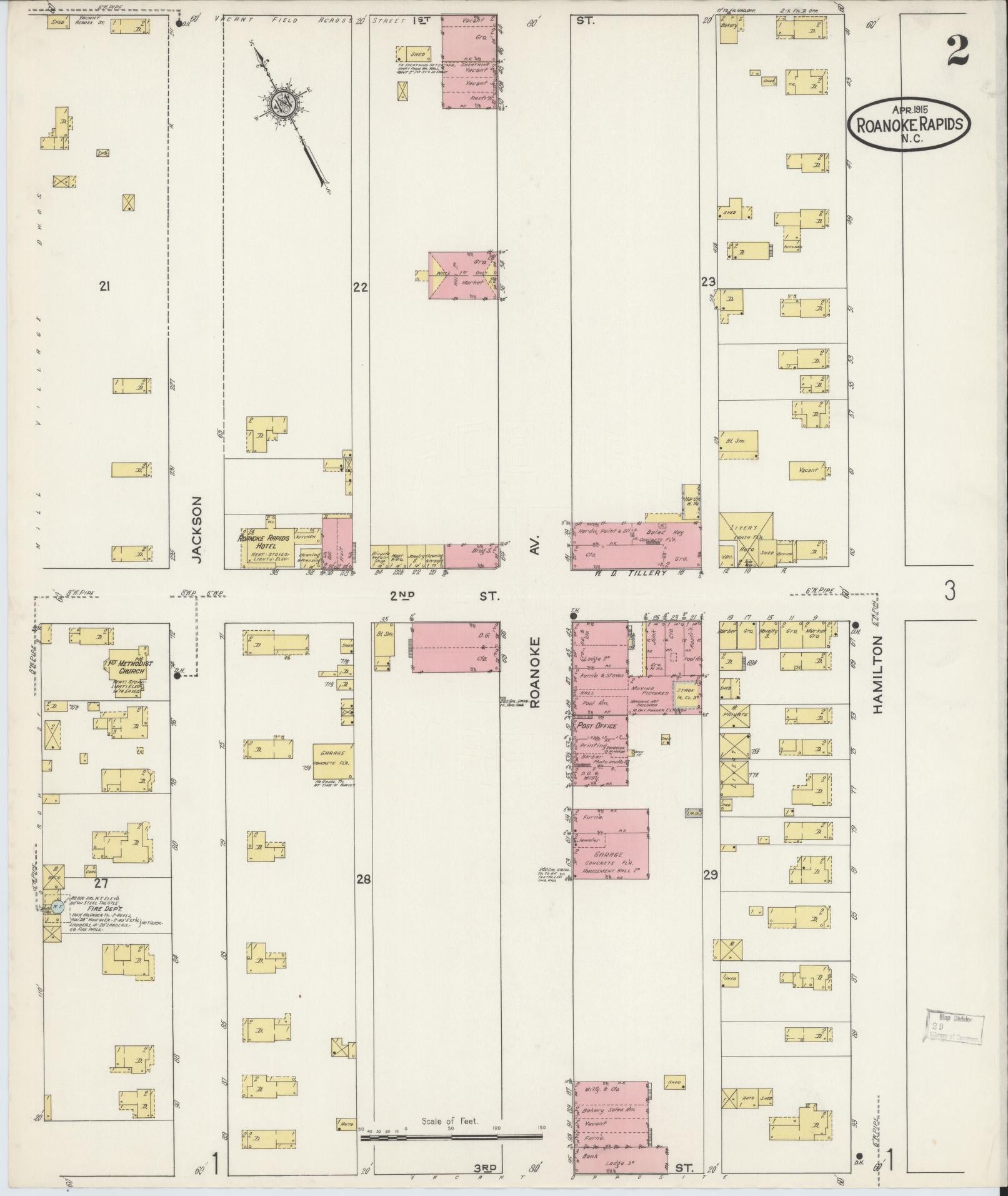 Sanborn Fire Insurance Map from Roanoke Rapids, Halifax County, North Carolina (1915), Sheet #0002 - Historic Sanborn Fire Insurance Map Print, vintage old map wall art, antique decor, genealogy gift, North Carolina North Carolina map
