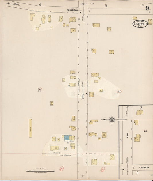 Sanborn Fire Insurance Map from Linesville, Crawford County, Pennsylvania (1934), Sheet #0009 - Historic Sanborn Fire Insurance Map Print, vintage old map wall art, antique decor, genealogy gift, Pennsylvania Pennsylvania map