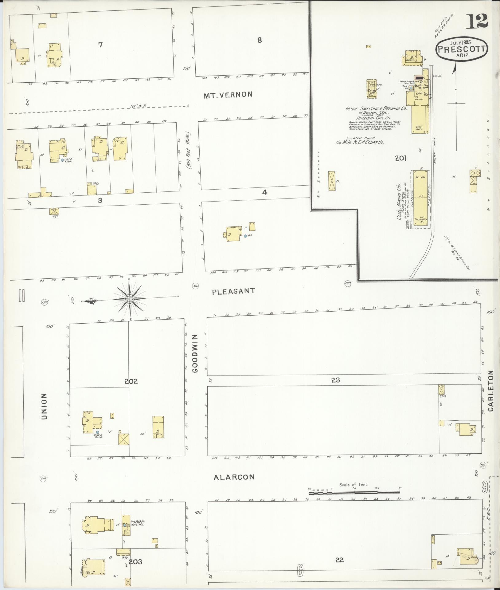 Sanborn Fire Insurance Map from Prescott, Yavapai County, Arizona (1895), Sheet #0012 - Complete Map Set gallery image, historic Sanborn map, vintage wall art, Arizona Arizona