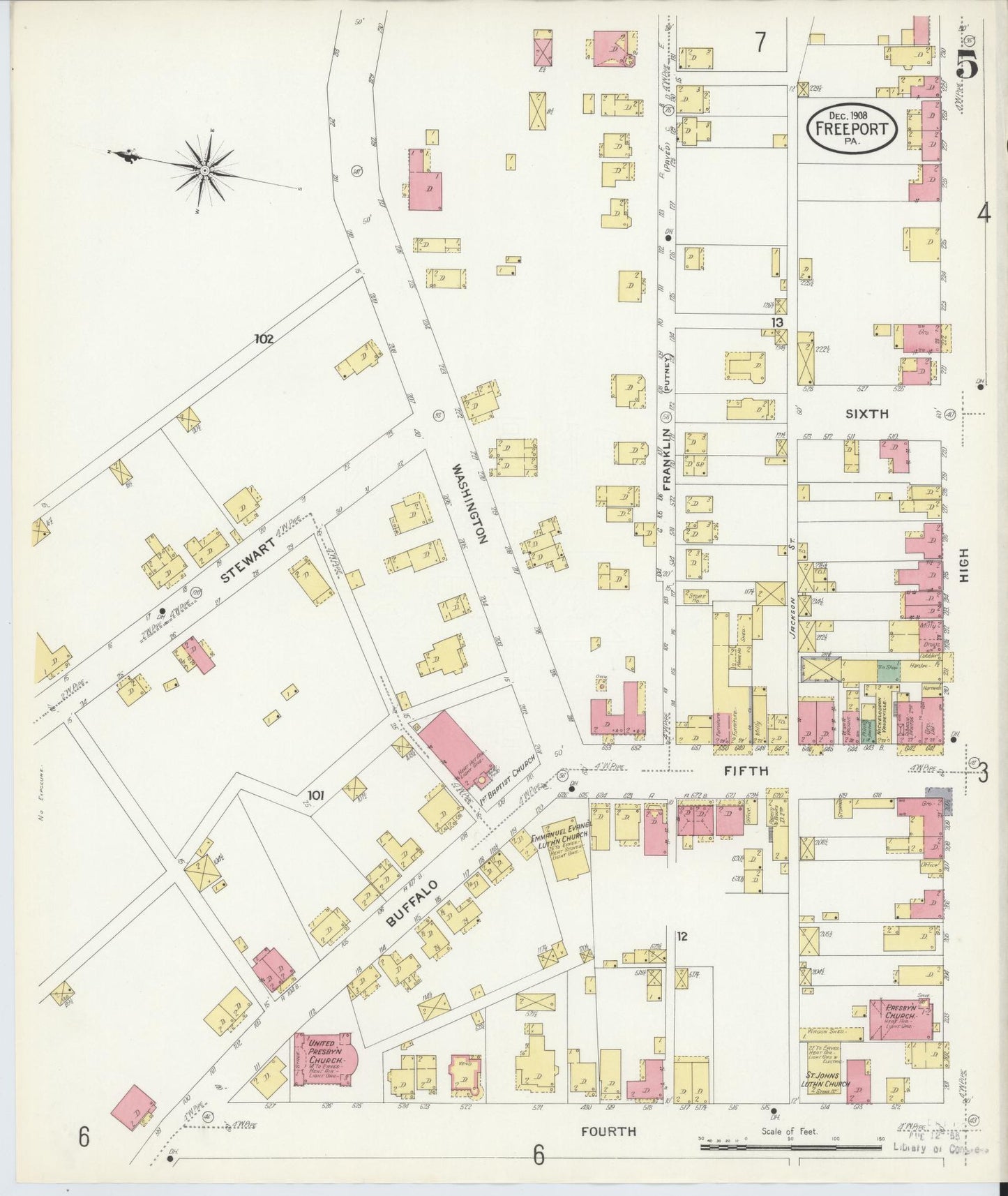 Sanborn Fire Insurance Map from Freeport, Armstrong County, Pennsylvania (1908), Sheet #0005 - Historic Sanborn Fire Insurance Map Print, vintage old map wall art, antique decor, genealogy gift, Pennsylvania Pennsylvania map