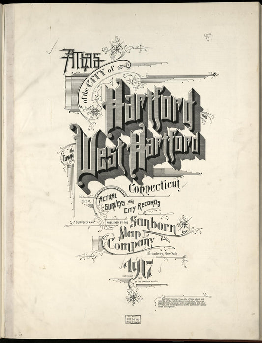 Sanborn Fire Insurance Map from Hartford, Hartford County, Connecticut (1917), Sheet #0001 - Historic Sanborn Fire Insurance Map Print, vintage old map wall art, antique decor, genealogy gift, Connecticut Connecticut map