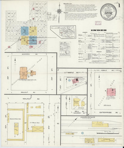 Sanborn Fire Insurance Map from Sayre, Beckham County, Oklahoma (1916), Sheet #0001 - Complete Map Set gallery image, historic Sanborn map, vintage wall art, Oklahoma Oklahoma