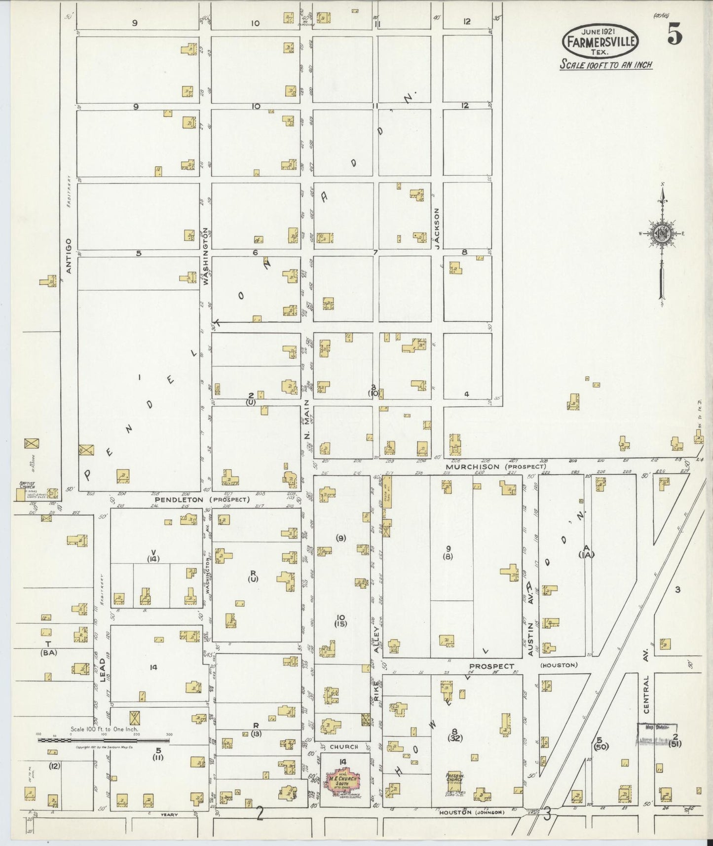 Sanborn Fire Insurance Map from Farmersville, Collin County, Texas (1921), Sheet #0005 - Complete Map Set gallery image, historic Sanborn map, vintage wall art, Texas Texas