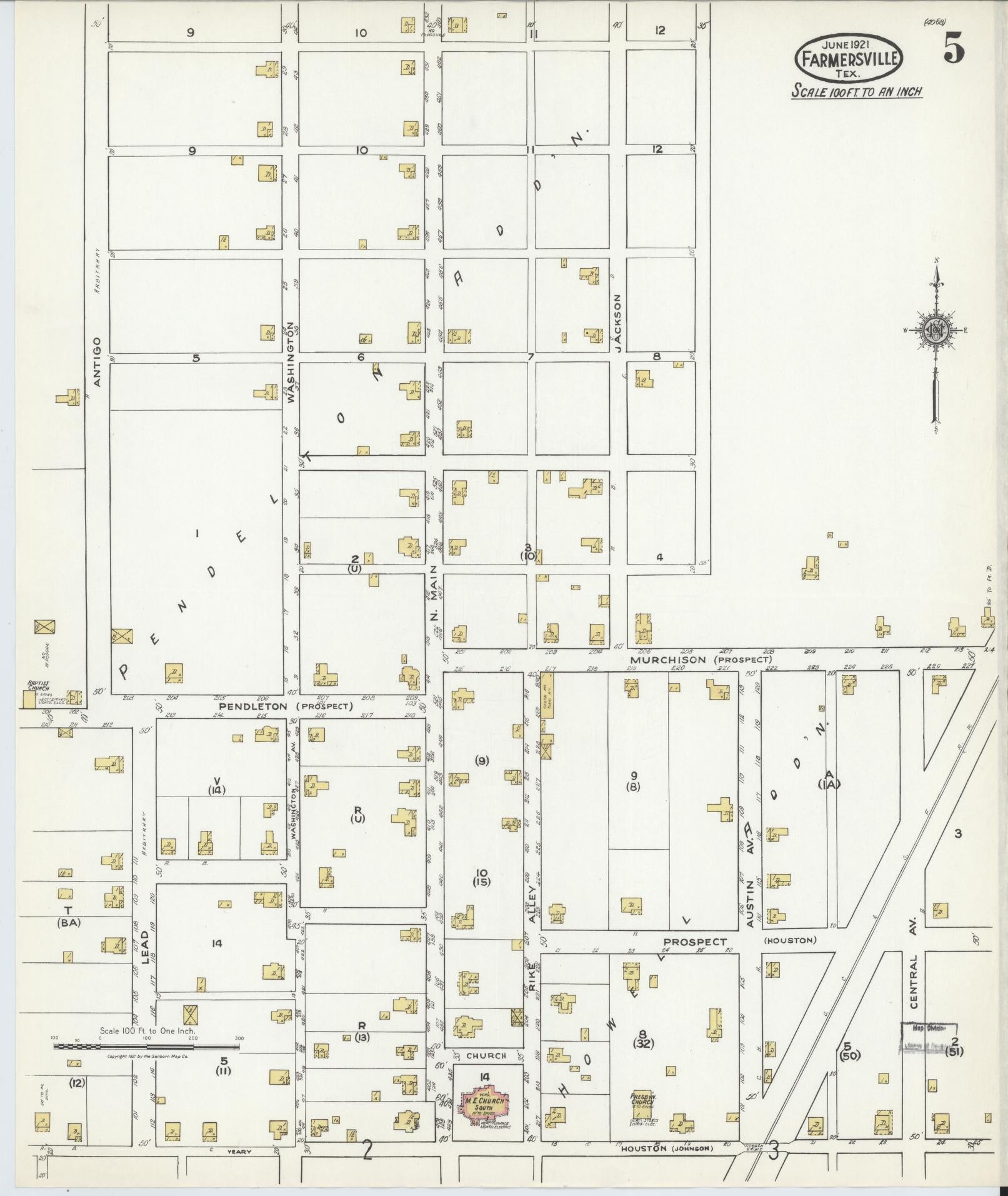 Sanborn Fire Insurance Map from Farmersville, Collin County, Texas (1921), Sheet #0005 - Complete Map Set gallery image, historic Sanborn map, vintage wall art, Texas Texas
