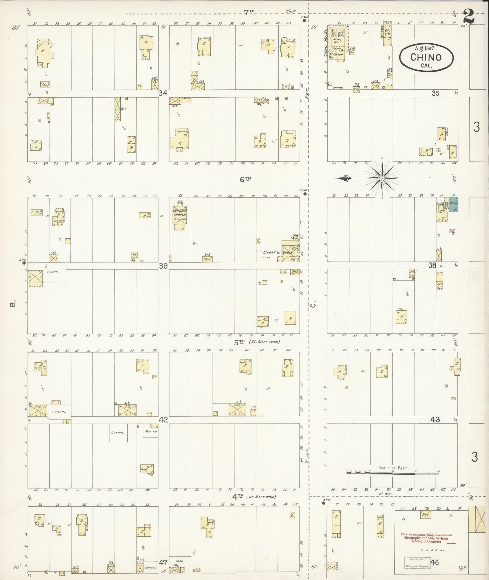 Sanborn Fire Insurance Map from Chino, San Bernardino County, California (1897), Sheet #0002 - Historic Sanborn Fire Insurance Map Print, vintage old map wall art, antique decor, genealogy gift, California California map