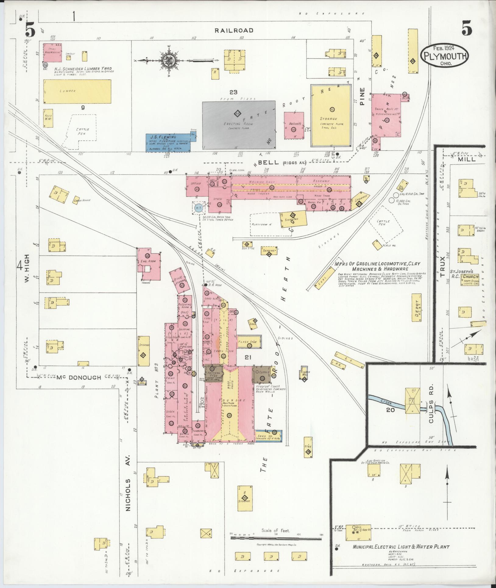 Sanborn Fire Insurance Map from Plymouth, Huron And Richland Counties, Ohio (1924), Sheet #0005 - Complete Map Set gallery image, historic Sanborn map, vintage wall art, Ohio Ohio