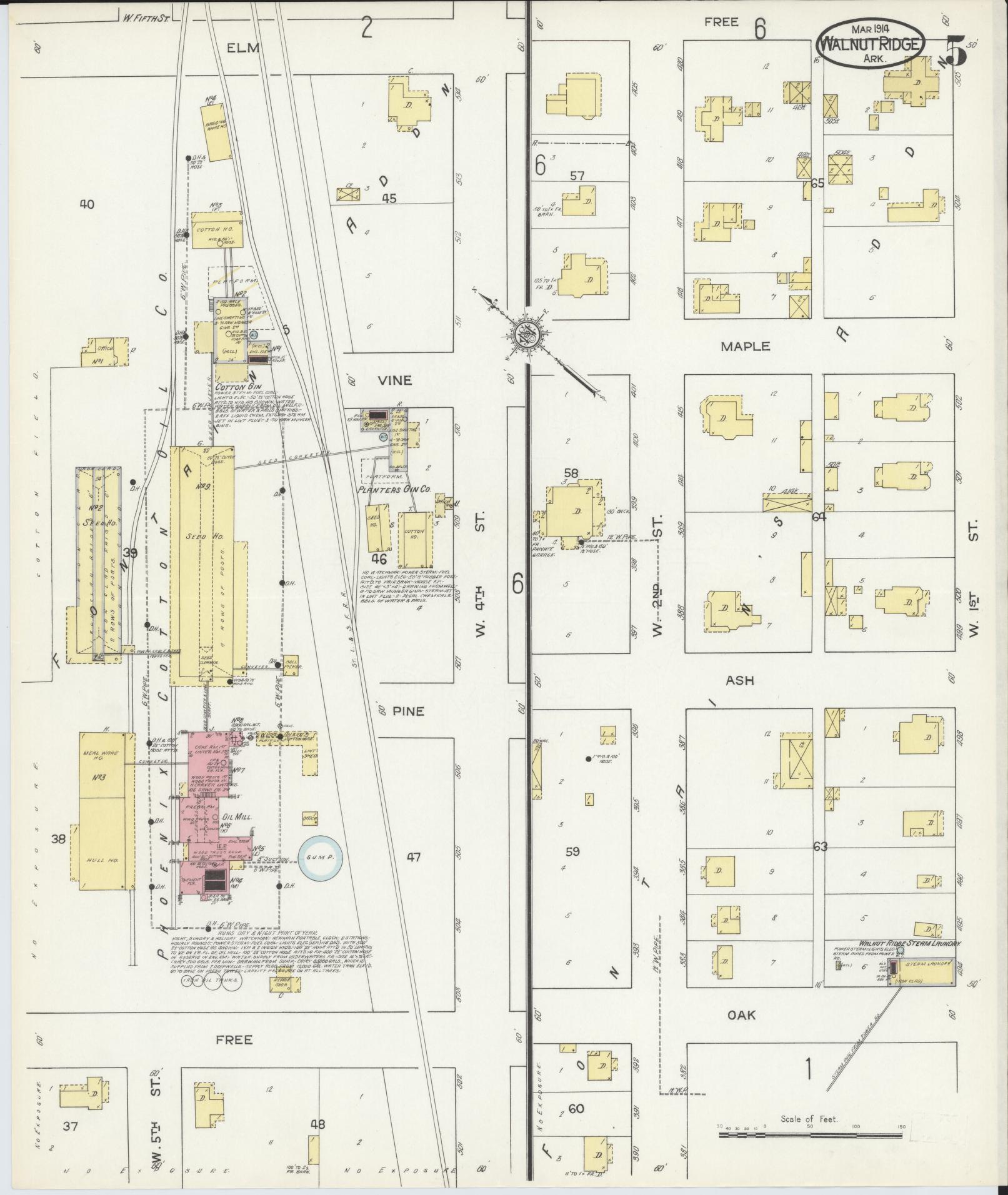 Sanborn Fire Insurance Map from Walnut Ridge, Lawrence County, Arkansas (1914), Sheet #0005 - Complete Map Set gallery image, historic Sanborn map, vintage wall art, Arkansas Arkansas