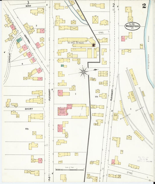 Sanborn Fire Insurance Map from Woodstock, Windsor County, Vermont (1904), Sheet #0002 - Historic Sanborn Fire Insurance Map Print, vintage old map wall art, antique decor, genealogy gift, Vermont Vermont map
